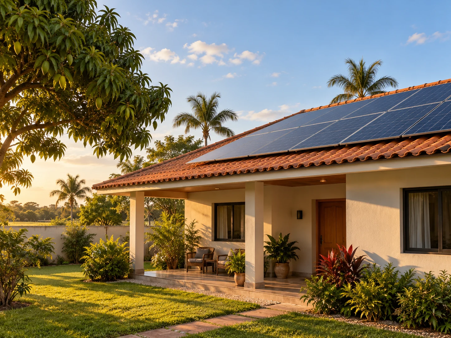 Perspectiva ilustrativa de residência com energia solar em cenário inspirado em Boa Vista